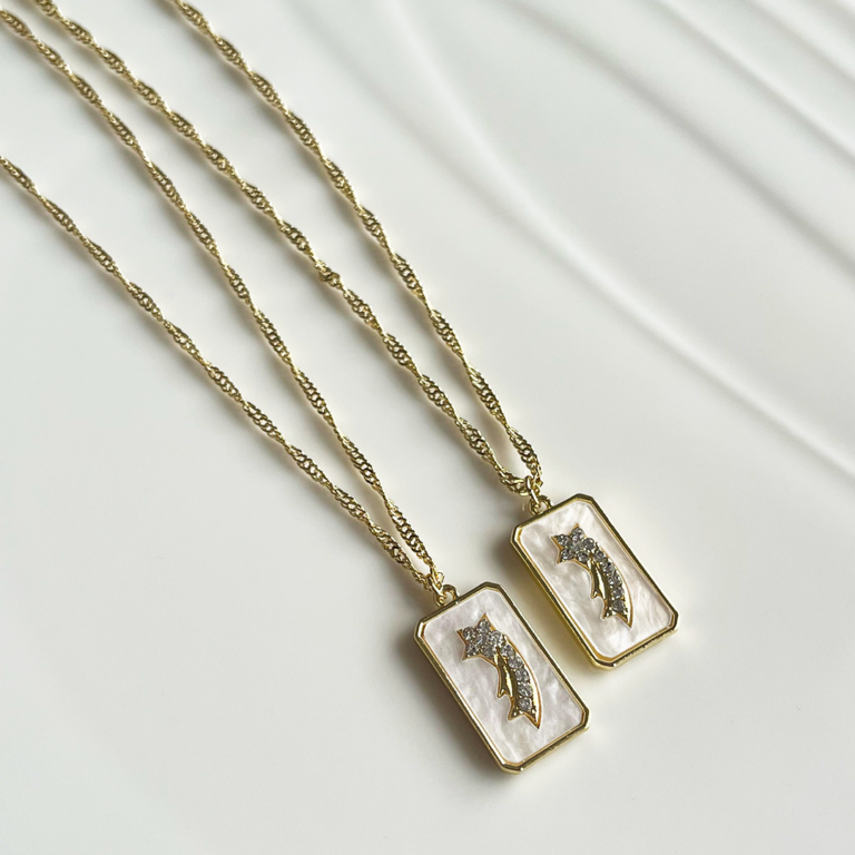 White Rectangle Necklace | Gold Plated - Image 2