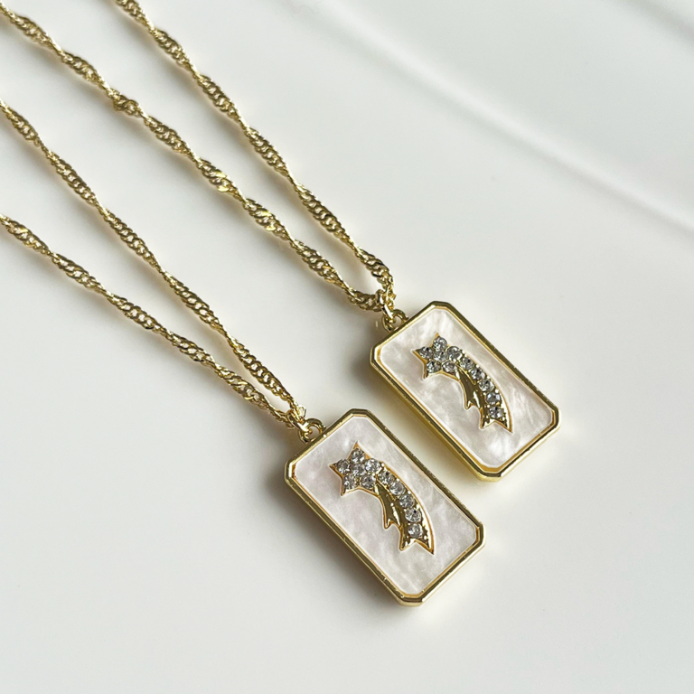 White Rectangle Necklace | Gold Plated