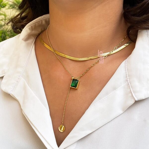 Green Crystal Necklace | Gold Plated - Image 4