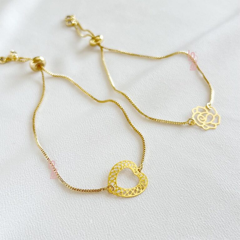 Heart & Flower Bracelet | Gold Plated