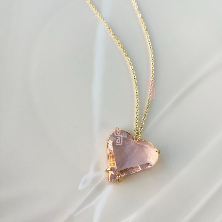 Pink Heart Necklace | Gold Plated | Crystal