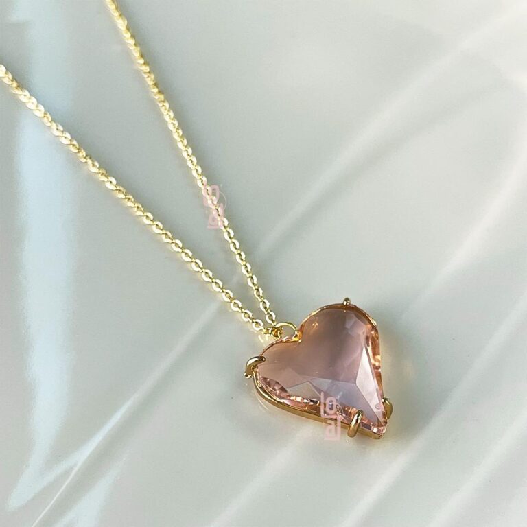 Pink Heart Necklace | Gold Plated | Crystal - Image 2