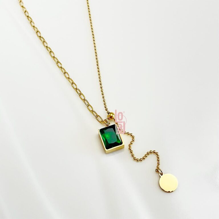 Green Crystal Necklace | Gold Plated - Image 2