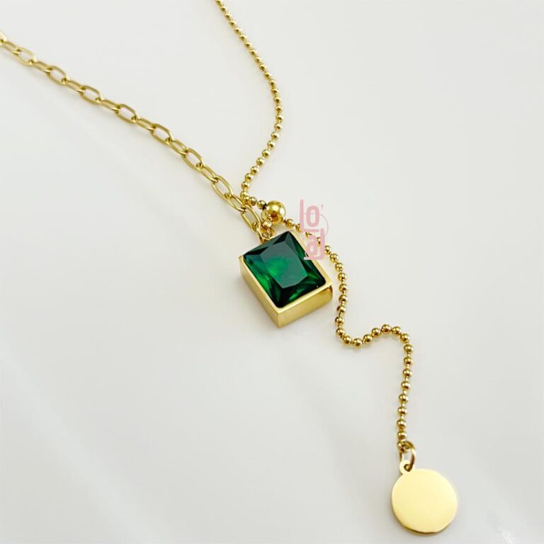 Green Crystal Necklace | Gold Plated