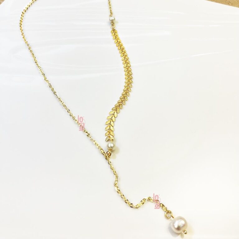 Pearl Necklace | Leaflet Chain | Gold Plated