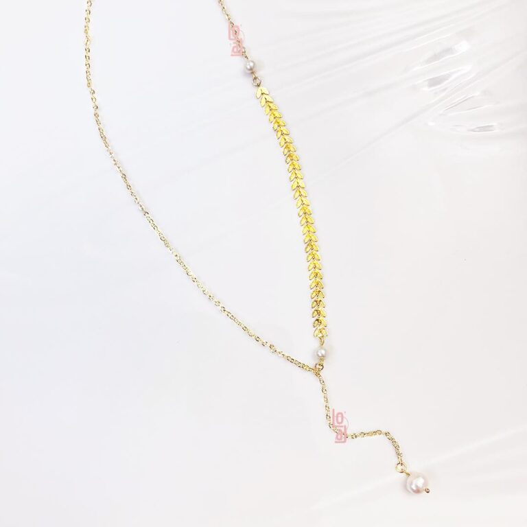 Pearl Necklace | Leaflet Chain | Gold Plated - Image 2