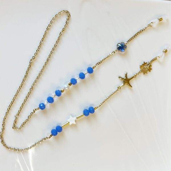 Glass Chain | Natural Rocks | Gold Plated | Blue Crystal - Image 2