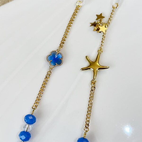 Glass Chain | Natural Rocks | Gold Plated | Blue Crystal - Image 3