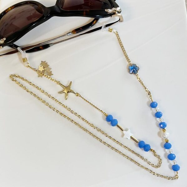 Glass Chain | Natural Rocks | Gold Plated | Blue Crystal