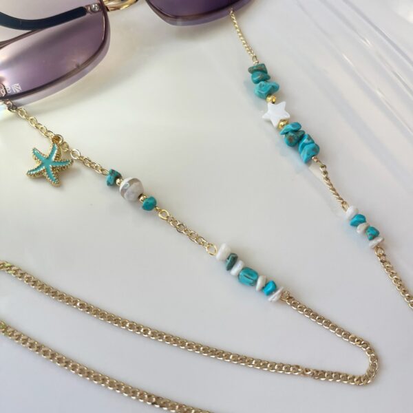 Cyan | Stars | Natural Rocks | Glass Chain | Gold Plated - Image 4