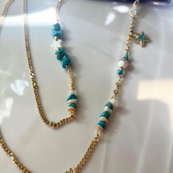 Cyan | Stars | Natural Rocks | Glass Chain | Gold Plated - Image 2