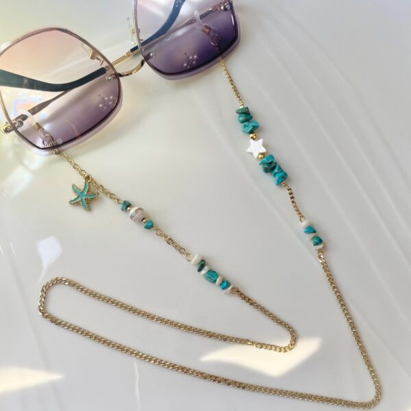 Cyan | Stars | Natural Rocks | Glass Chain | Gold Plated