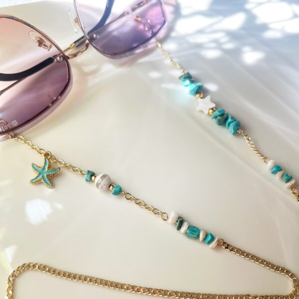 Cyan | Stars | Natural Rocks | Glass Chain | Gold Plated - Image 3