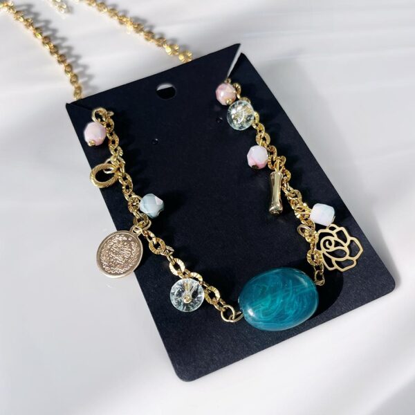 Natural Rock | Gold Plated | Coin & Flower Necklace - Image 2